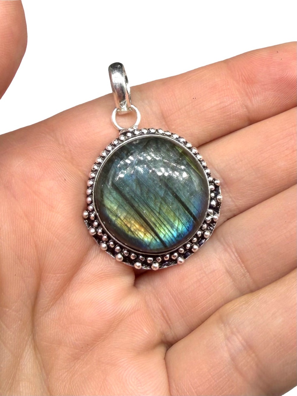 Labradorite Necklace Pendant 925 Sterling Silver Overlay